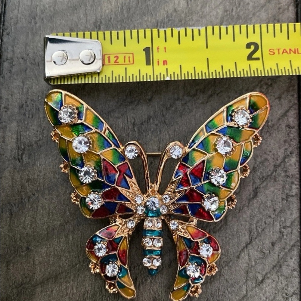 Butterfly Rhinestone Multi Colored Brooch Pin NEW - Picture 4 of 4